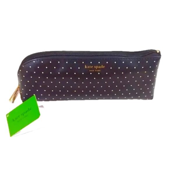 Kate Spade New York Pencil Case with Accessories Black with Cream Dots NWT - Picture 1 of 7